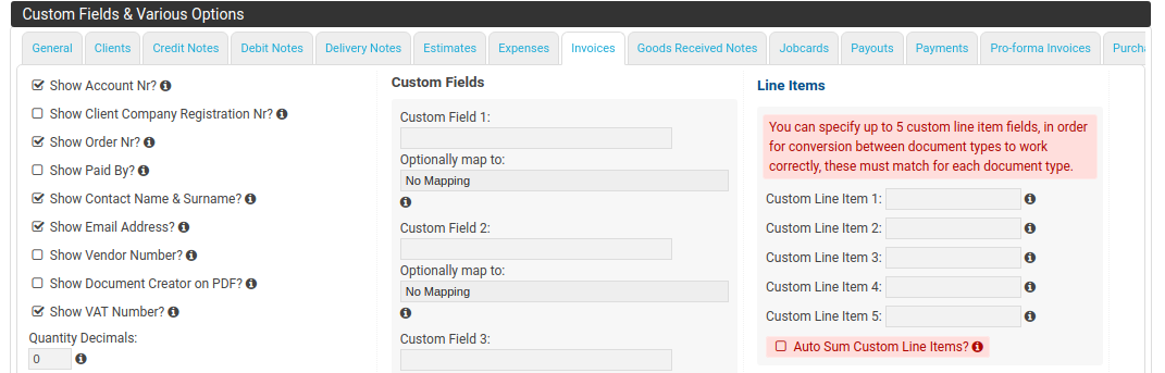 Custom Fields & Custom Line Item Fields