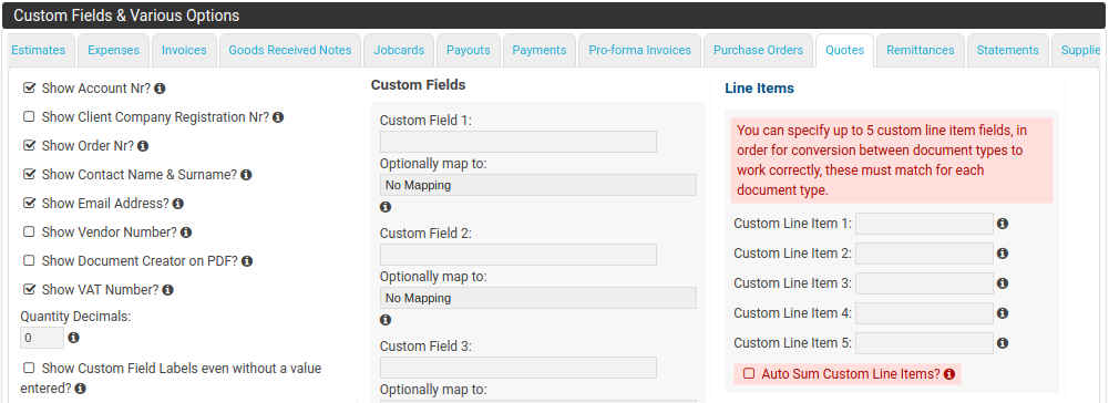 Custom Fields & Custom Line Item Fields